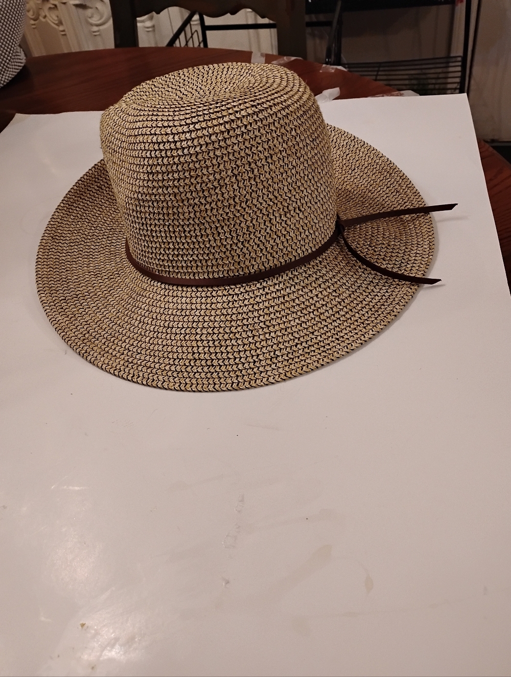 Women's  Straw Fedora Sun Hat with Brown Band - Natural